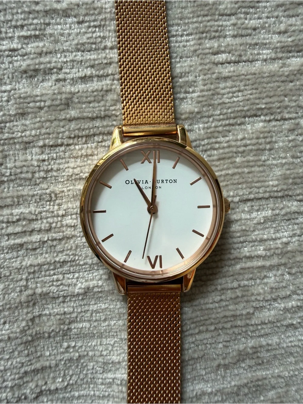 OLIVIA BURTON Rose Gold Mesh Strap Round Face Watch